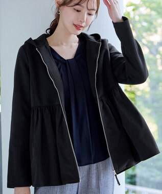 Tiaclasse L 【洗える】異素材ジップフレアパーカー ブラック