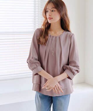 Tiaclasse 【新色追加・洗える】つまみタック袖レイヤードブラウス ピンクモカ