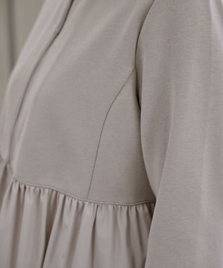 Tiaclasse L 【洗える】異素材ジップフレアパーカー グレージュ