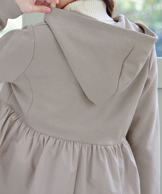 Tiaclasse L 【洗える】異素材ジップフレアパーカー グレージュ