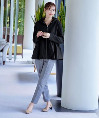 Tiaclasse L 【洗える】異素材ジップフレアパーカー ブラック