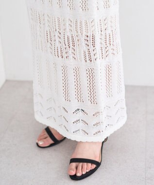 earth music&ecology 【セットアップ対応】透かし編みニットＩラインスカート Off White
