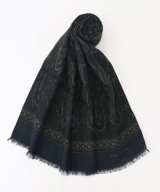 JOSEPH ABBOUD 【イタリア製】ペイズリーモチーフ ストール ダークグリーン系6
