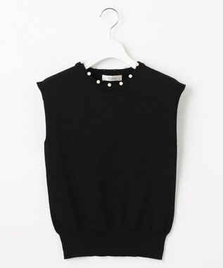 Feroux 【接触冷感】パール付きノースリーブ ニット ブラック系