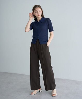 YECCA VECCA ベルト付きタックストレートパンツ Charcoal Gray