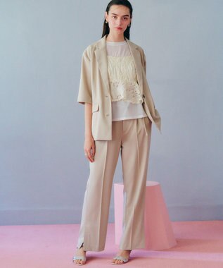 YECCA VECCA ベルト付きタックストレートパンツ Beige
