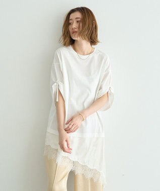 YECCA VECCA ドロストスリーブヘムレースTee White