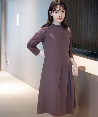 Tiaclasse L 【洗える】レーススリーブワンピース モーヴピンク