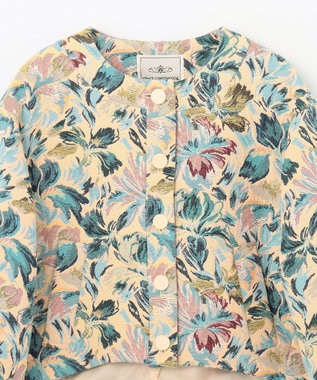 GRACE CONTINENTAL フラワージャガードノーカラージャケット イエロー