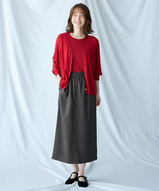 ANY 【2SET】ニットツインセット（半袖ニット＋Vネックカーデ） レッド