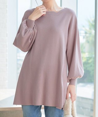 Tiaclasse L 【安田美沙子さん着用・洗える】ボリュームパフスリーブニットチュニック ピンクモカ