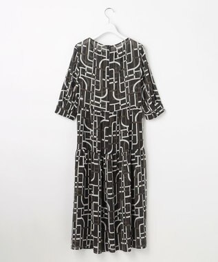 自由区 L 【17号サイズまで展開】ジオメトリックレトロプリント ワンピース グレーベース
