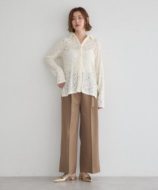 YECCA VECCA 金釦アクセントベルトワイドパンツ Beige