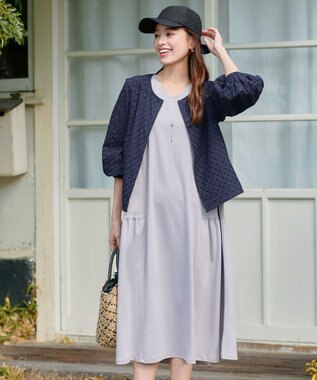 Tiaclasse L 【洗える】パンチングレースブルゾン ネイビー