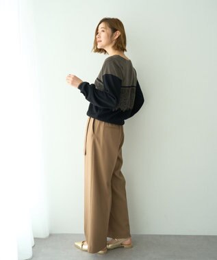YECCA VECCA 金釦アクセントベルトワイドパンツ Beige