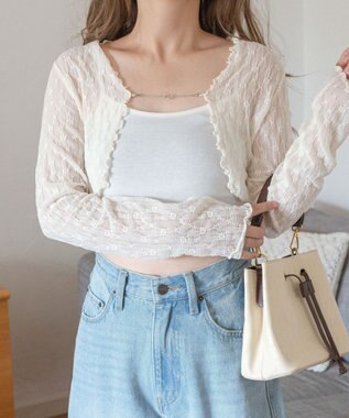 WEGO 【２点セット】アンサンブルレースカーデ オフホワイト