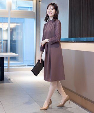 Tiaclasse L 【洗える】レーススリーブワンピース モーヴピンク