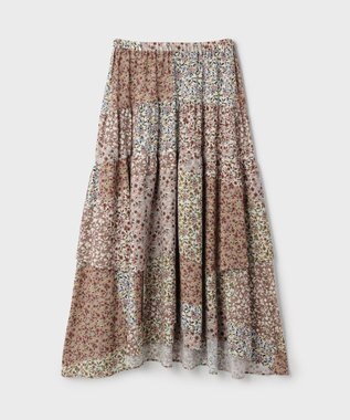 GRACE CONTINENTAL パッチワークプリントスカート ベージュ