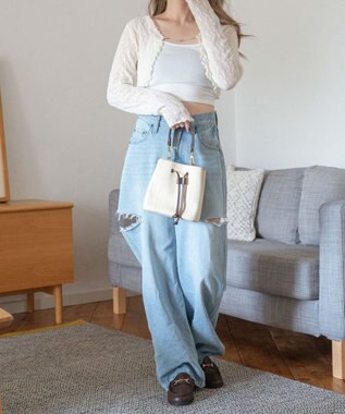 WEGO 【２点セット】アンサンブルレースカーデ オフホワイト