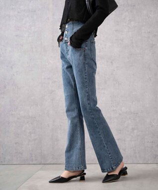 WEGO ハイウエストストレッチフレアデニムパンツ デニム中濃加工色