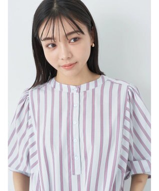 earth music&ecology ポプリンフレアワンピース Stripe Sax