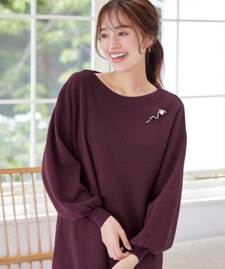 Tiaclasse L 【安田美沙子さん着用・洗える】ボリュームパフスリーブニットチュニック ボルドー