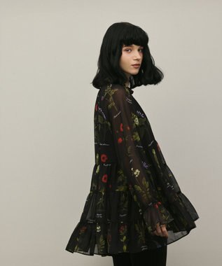 GRACE CONTINENTAL ボタニカルプリントチュニックトップ ブラック