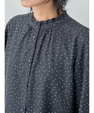 Green Parks ＢＰ　ケア楽　スタンドフリルブラウス Dot Black
