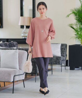 Tiaclasse L 【安田美沙子さん着用・洗える】ボリュームパフスリーブニットチュニック ピンク