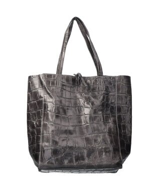 INTER-CHAUSSURES 【ANDREA CARDONE ITALI】ファスナー付き型押しレザートートバッグ グレー型押