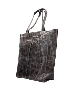 INTER-CHAUSSURES 【ANDREA CARDONE ITALI】ファスナー付き型押しレザートートバッグ グレー型押