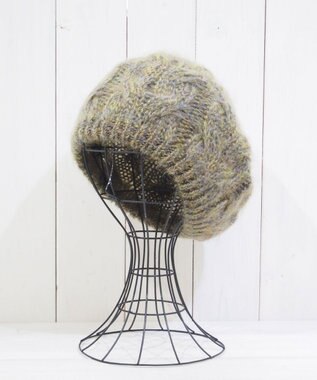 石田製帽 モヘアケーブルニット ベレー帽 グリーン