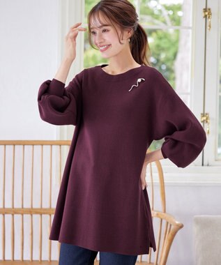 Tiaclasse L 【安田美沙子さん着用・洗える】ボリュームパフスリーブニットチュニック ボルドー