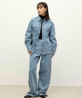 NAVE 【ReNAVE　洗える】ストレッチデニム シャツ アイスブルー系