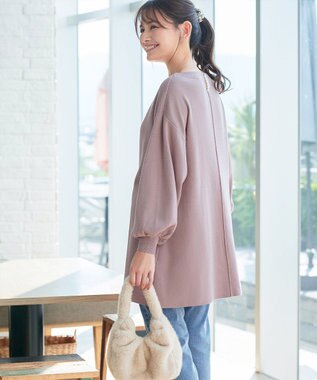 Tiaclasse L 【安田美沙子さん着用・洗える】ボリュームパフスリーブニットチュニック ピンクモカ
