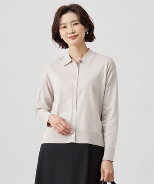 J.PRESS LADIES S 【洗える】ニットポロ カーディガン ベージュ系