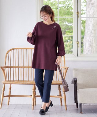 Tiaclasse L 【安田美沙子さん着用・洗える】ボリュームパフスリーブニットチュニック ボルドー