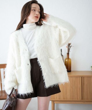 WEGO 【軽量】ブラッシュニットBIGカーディガン ホワイト