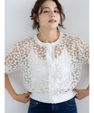 Te chichi エンブロイダリー半袖クルーカーディガン