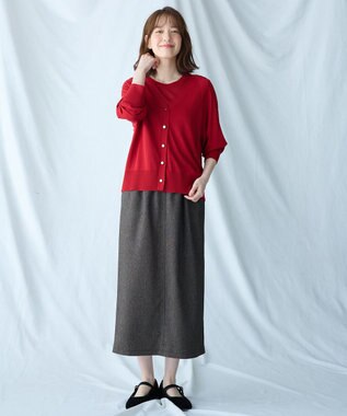 ANY 【2SET】ニットツインセット（半袖ニット＋Vネックカーデ） レッド