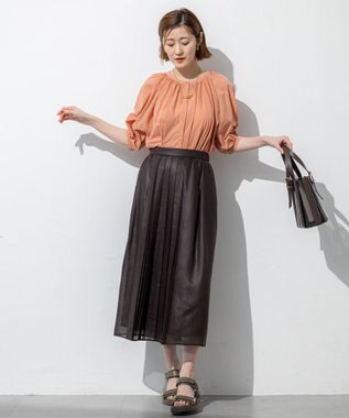 23区 L 【洗える】クリアトリコットジャージー ティアードデザイン カットソー ダークアプリコット系