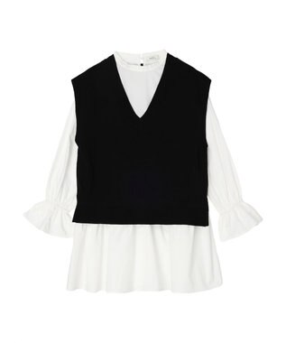 earth music&ecology ＳＥＴ２点Ｖネックベスト＋スタンドカラーチュニック Ivory