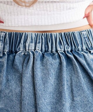 WEGO 【ウエストゴム】イレヘムデニムミニスカート デニム中濃加工色