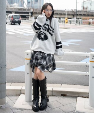 WEGO 【25年秋冬新作】フラッフィーVネックニットBIGプルオーバー アッシュグレー