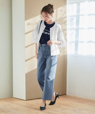 Tiaclasse L 【洗える】パンチングレースブルゾン オフホワイト