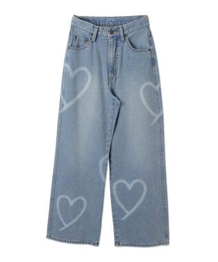 WEGO スプレーペイントストレートデニムパンツ デニム淡色