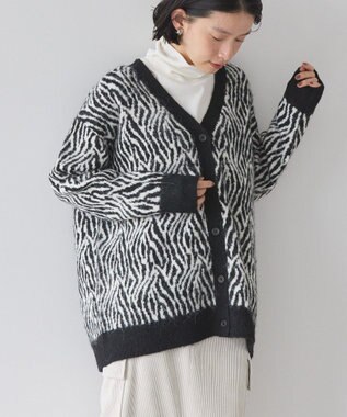 AMERICAN HOLIC アニマル柄Ｖネックニットカーディガン Black