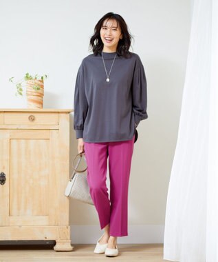 ANY L 【ウエストゴム/ストレッチ/裏起毛】シークレットウォーム　テーパードパンツ パープル