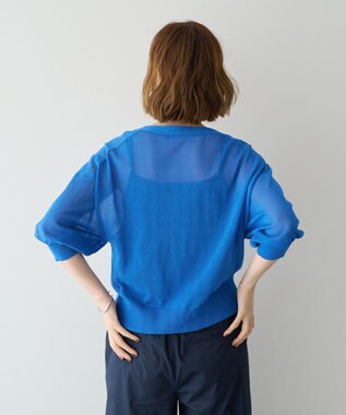 YECCA VECCA シアーニットVネックカーディガン Blue