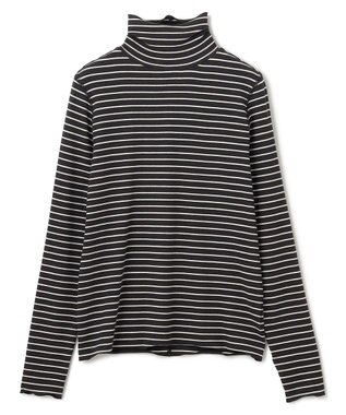 UNFILO 【暖かさ＆着心地の良さで大ヒット】コットンカシミヤ タートルネックカットソー ブラック×エクリュ